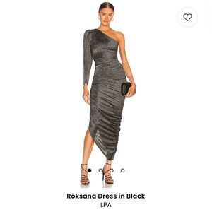 Revolve LPA one shoulder ankle length dress silver/black size xs